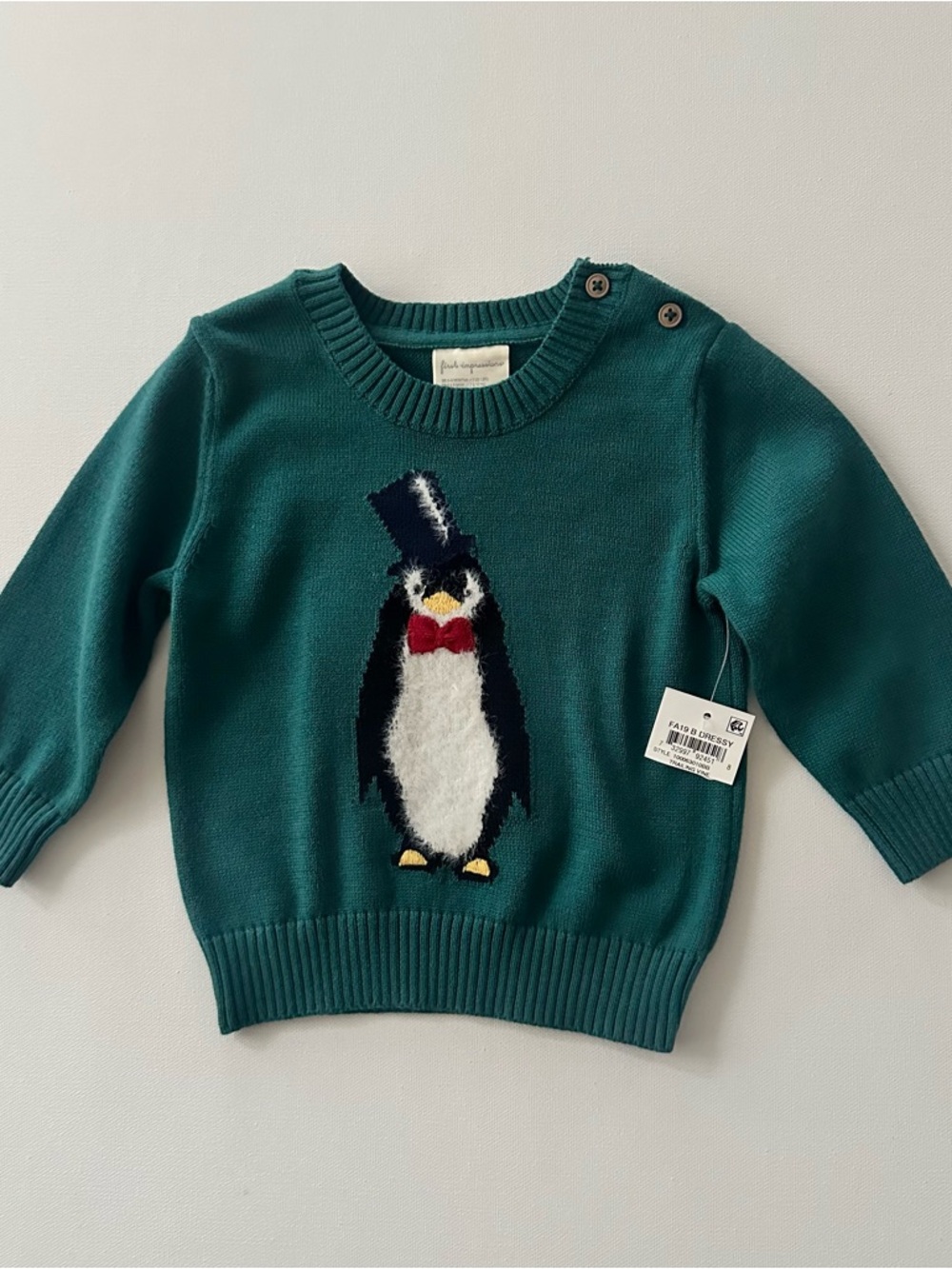 First Impressions 6-9 Months Baby Boy Penguin Green Sweater Holiday Christmas